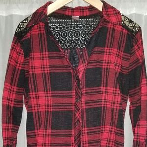 Ladies flannel shirt with lace